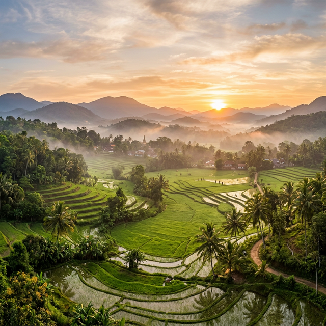 Paddy field sunrise view